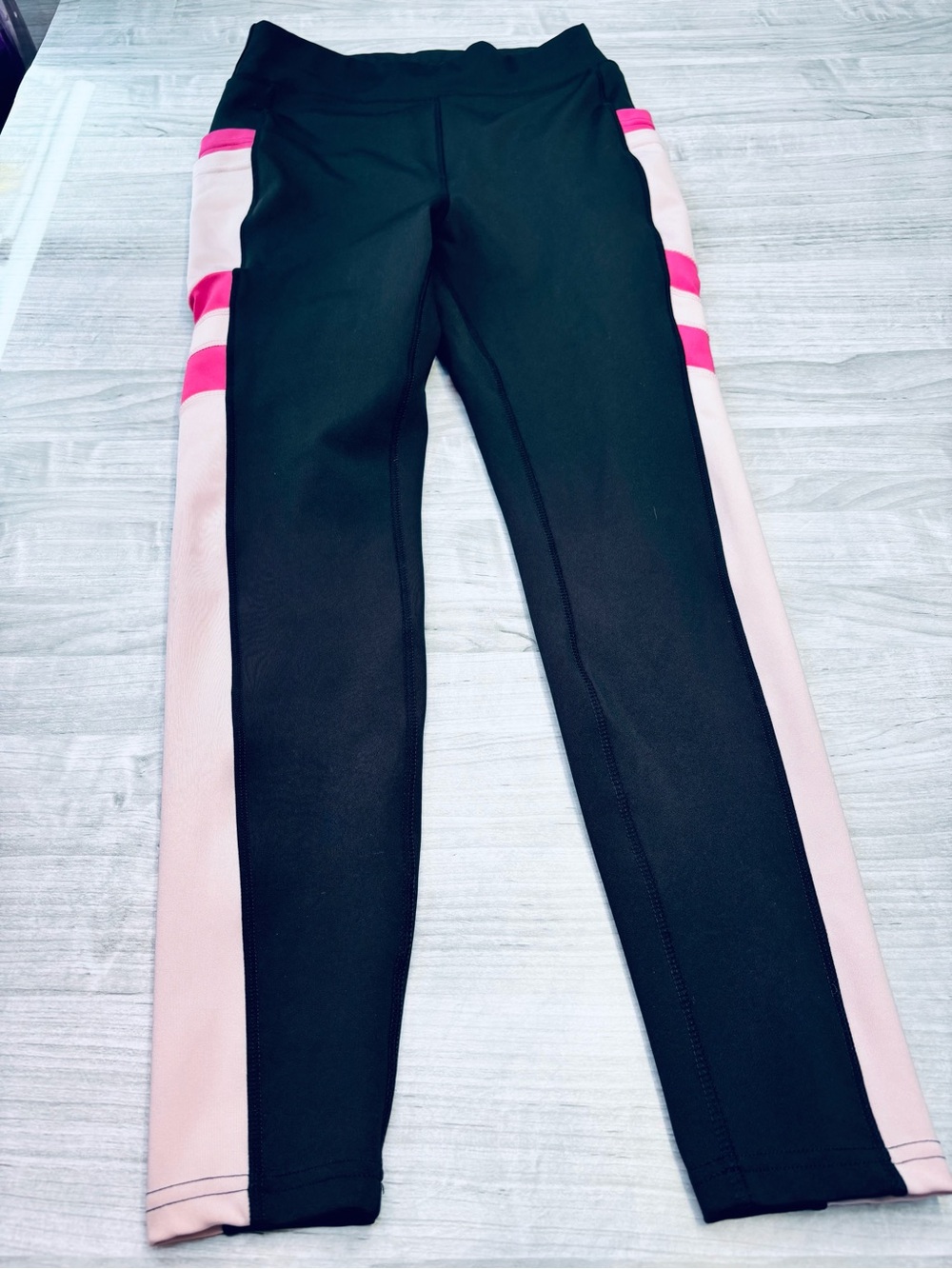 POP Fit Black Leggings with Light Pink Panels and Hot Pink Stripes